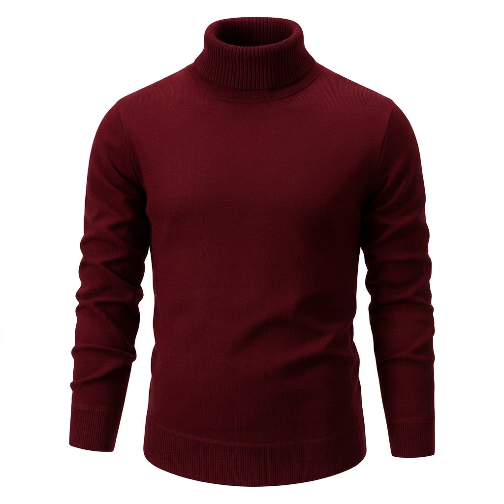 Rollkragenpullover Herren Regular Fit – Klassischer Strickpullover – Bordeaux – Vorderansicht
