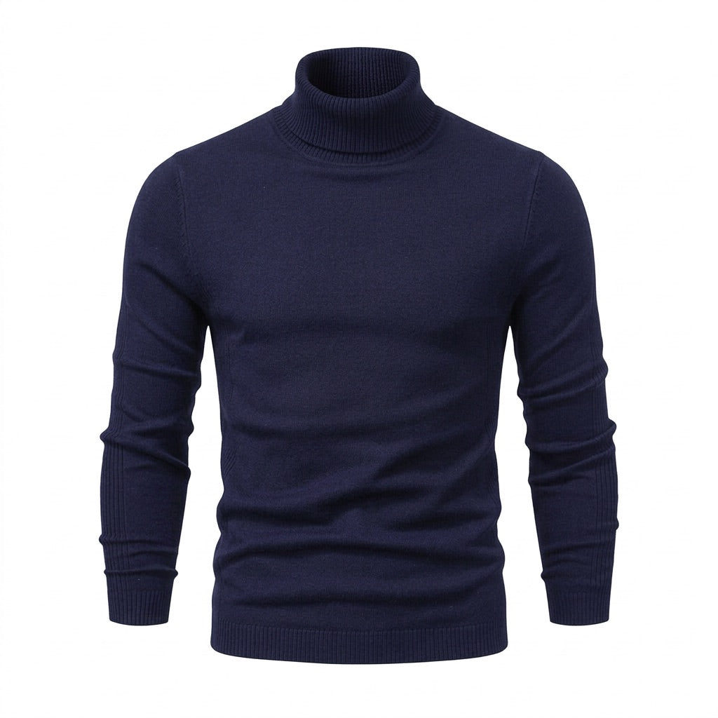 Rollkragenpullover Herren Slim Fit – Feinstrick in vielen Farben – Dunkelblau – Vorderansicht