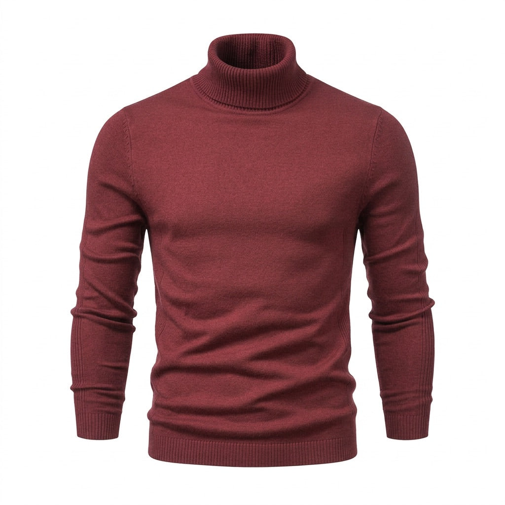Rollkragenpullover Herren Slim Fit – Feinstrick in vielen Farben – Dunkelrot – Vorderansicht