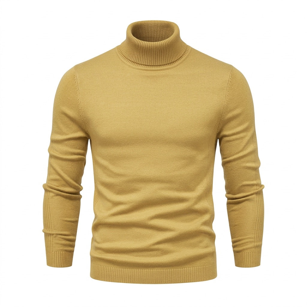 Rollkragenpullover Herren Slim Fit – Feinstrick in vielen Farben – Gelb – Vorderansicht