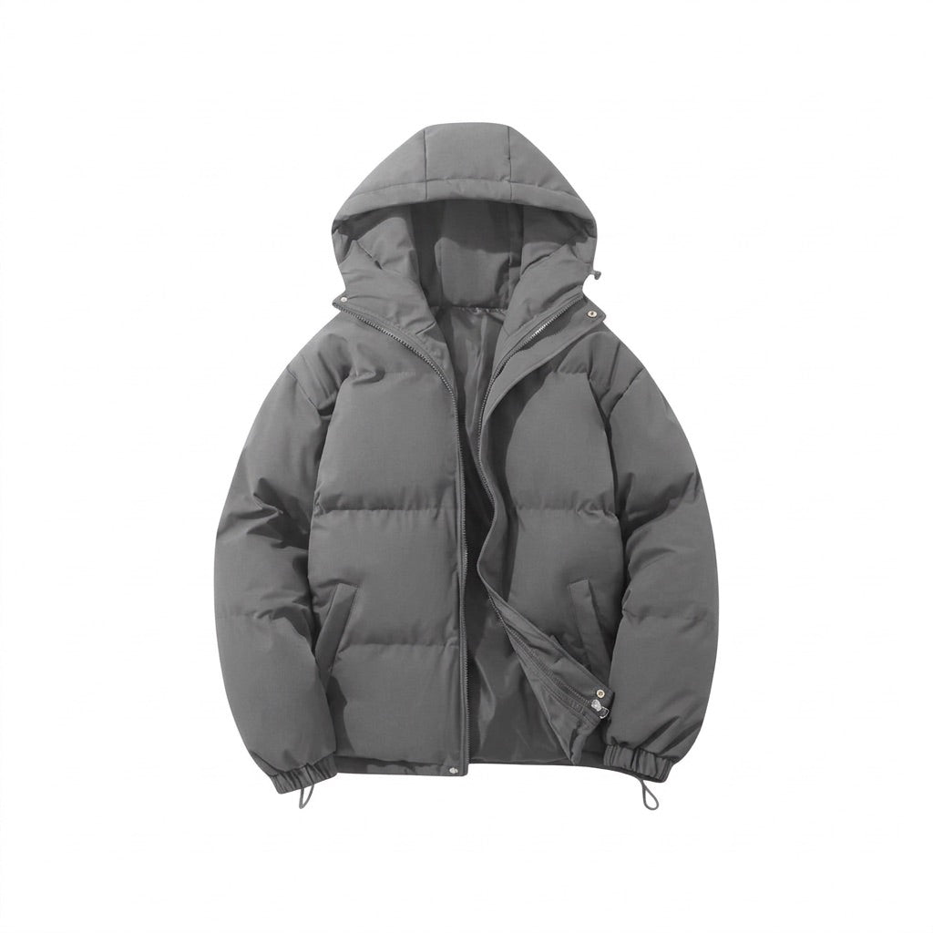 Pufferjacke Herren mit Kapuze – Gesteppte Winterjacke – Grau – Vorderansicht
