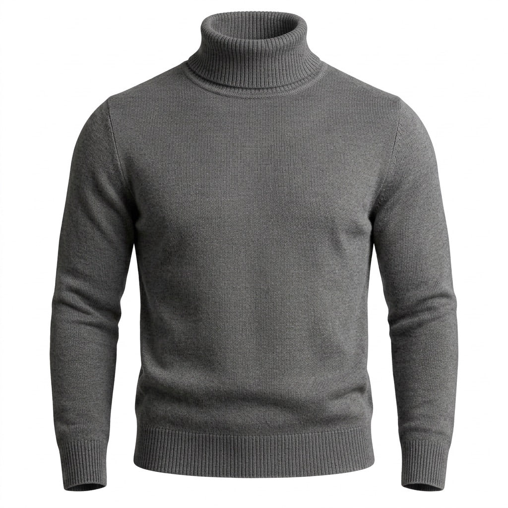 Rollkragenpullover Herren – Klassischer Pullover mit Rippbündchen – Grau – Vorderansicht