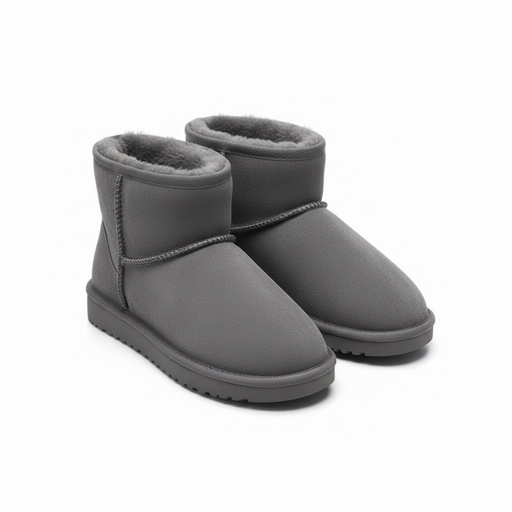 Winterstiefel Damen gefüttert – Kurze Boots mit Plüschfutter – Grau – Vorderansicht