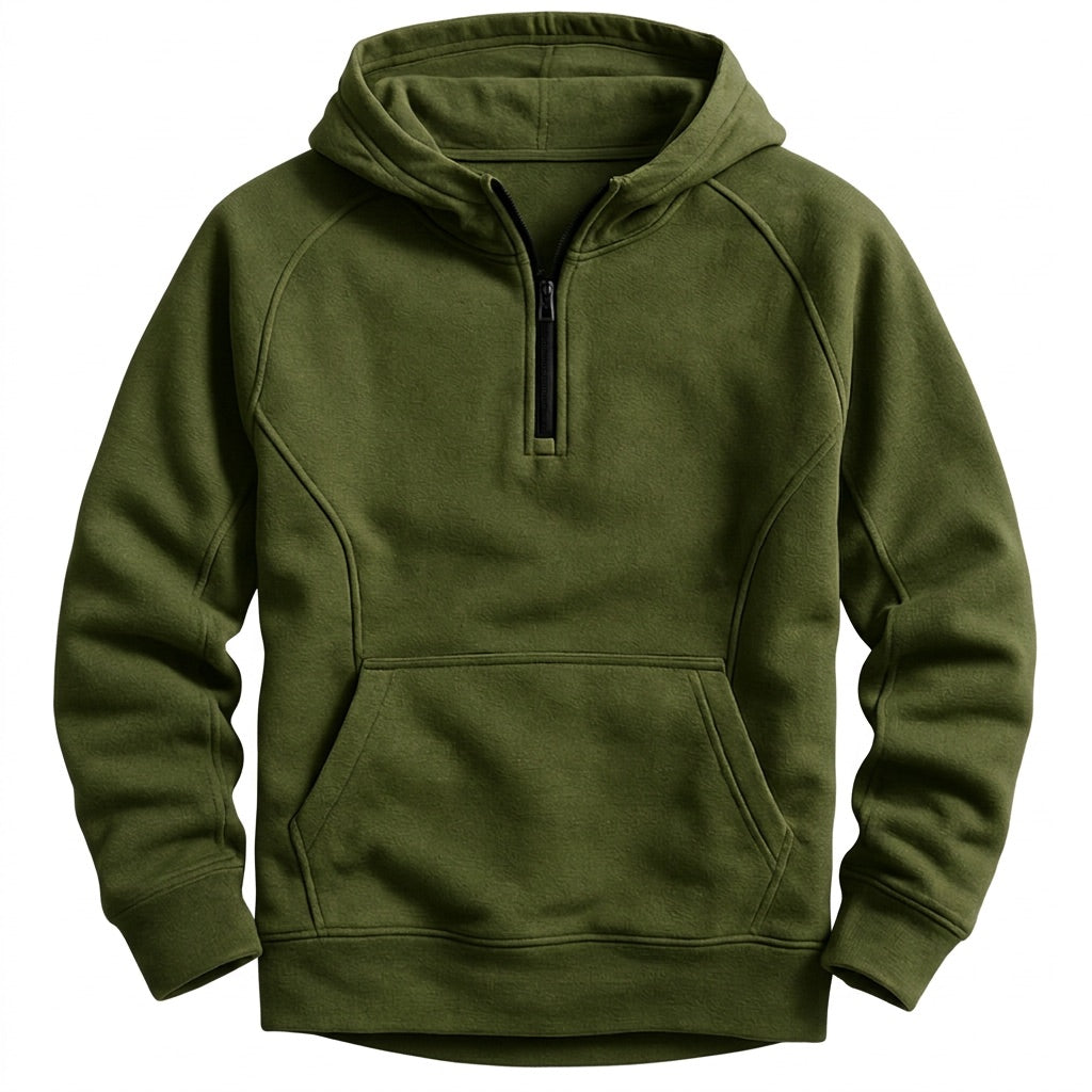 Kapuzenpullover Herren mit Half Zip – Hoodie mit Kängurutasche – Grün – Vorderansicht