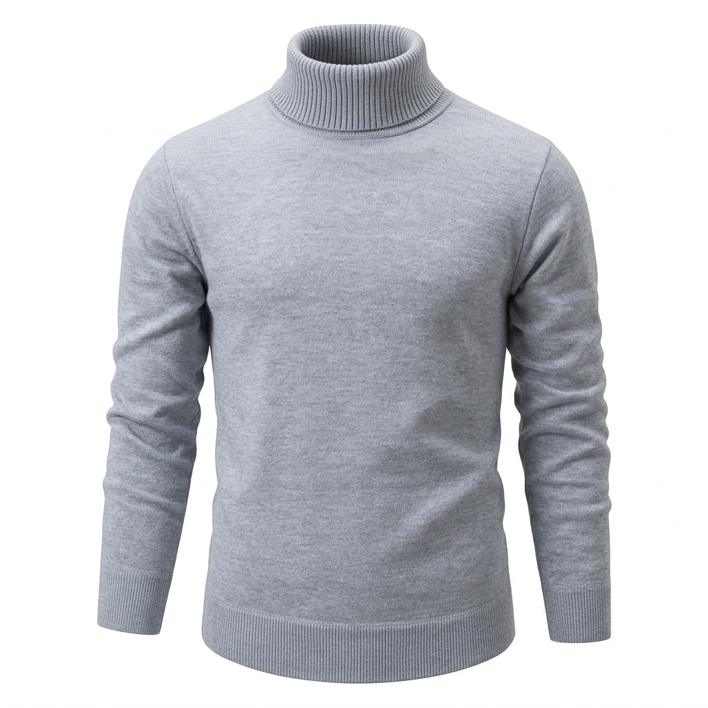 Rollkragenpullover Herren Regular Fit – Klassischer Strickpullover – Grau – Vorderansicht