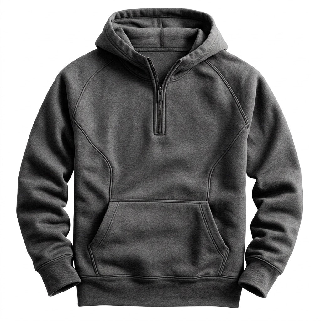 Kapuzenpullover Herren mit Half Zip – Hoodie mit Kängurutasche – Grau – Vorderansicht