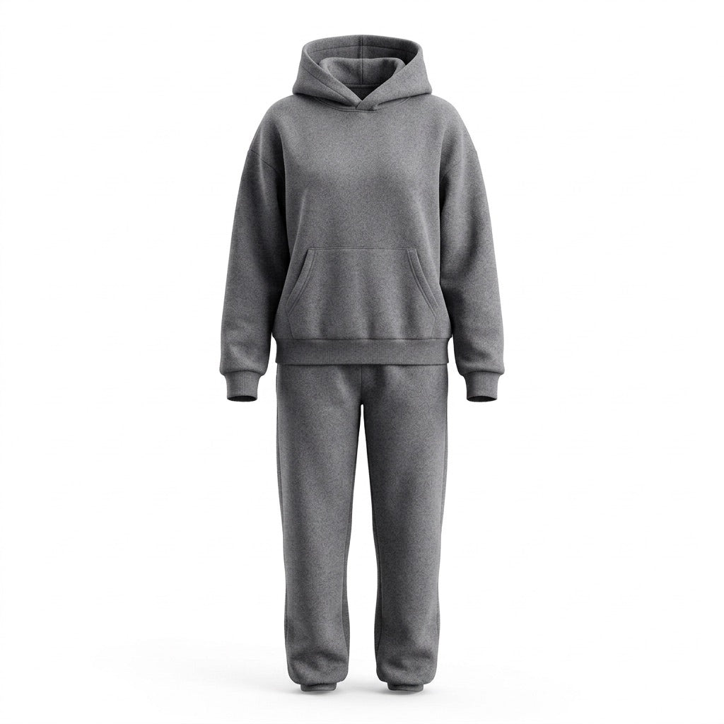 Hausanzug Damen Oversize – Hoodie und Hose als Zweiteiler – Grau – Vorderansicht