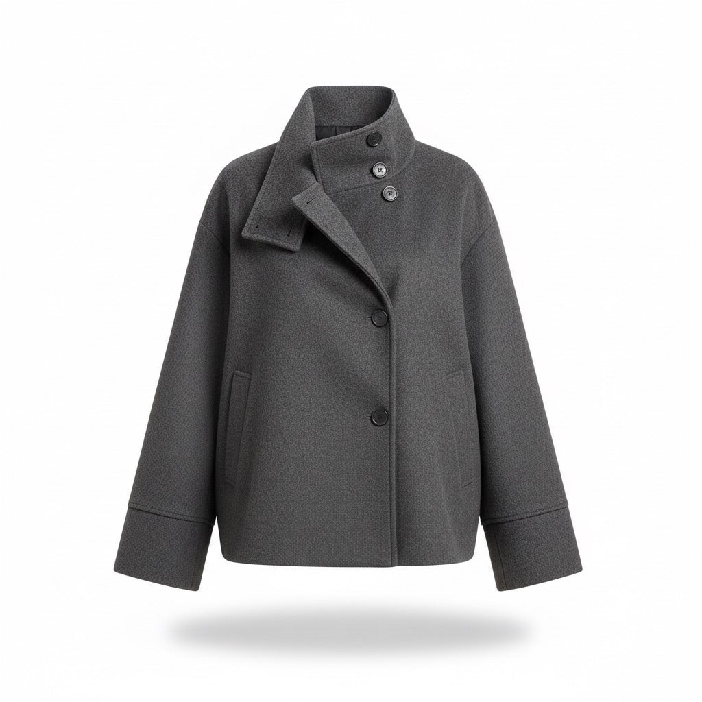 Kurzer Mantel Damen mit Stehkragen – Oversize Kurzjacke – Dunkelgrau – Vorderansicht