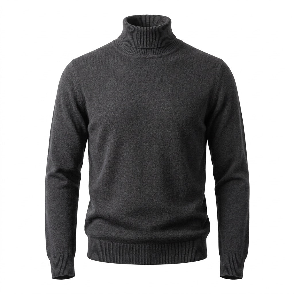 Rollkragenpullover Herren Feinstrick – Zeitloser Basic Pullover – Dunkelgrau – Vorderansicht