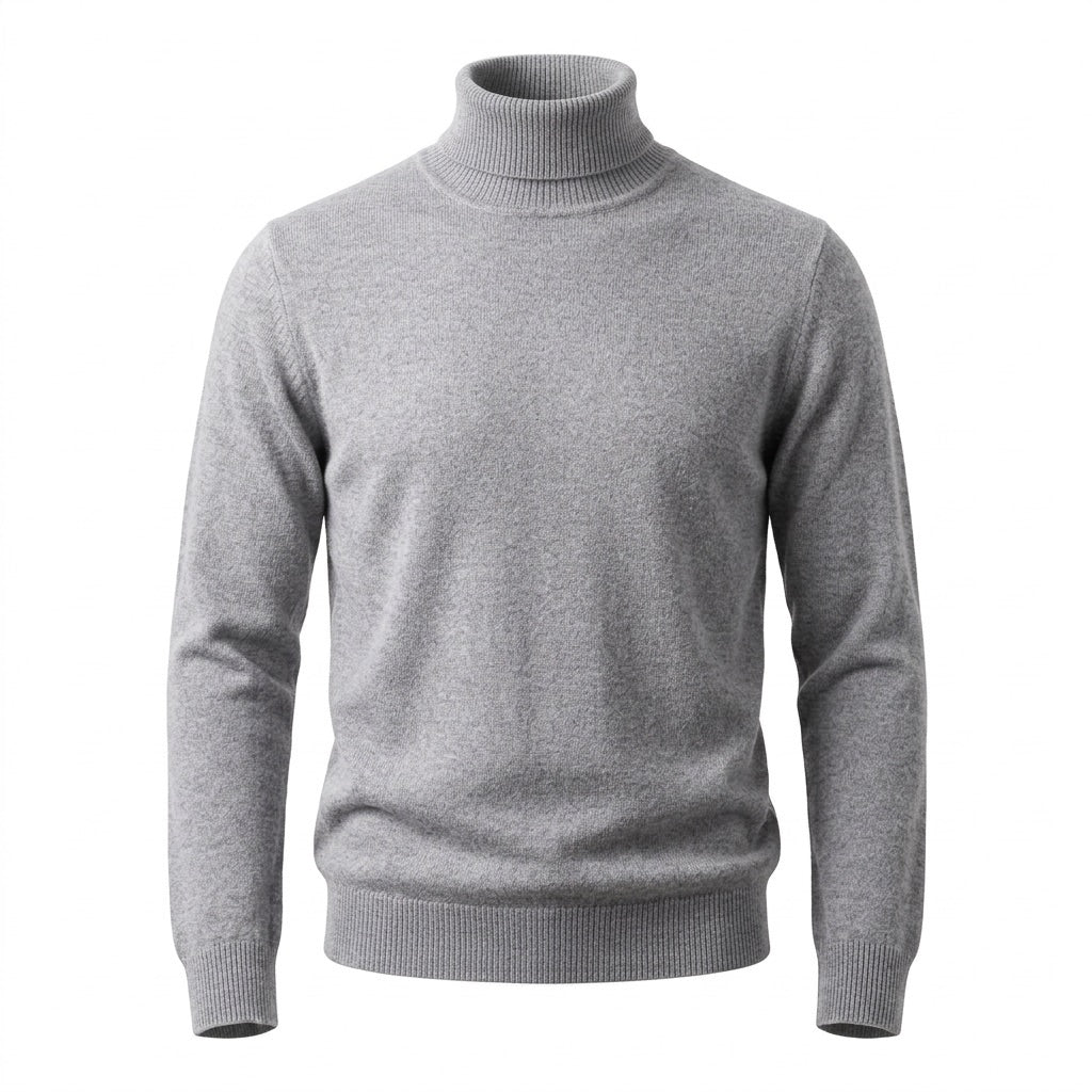 Rollkragenpullover Herren Feinstrick – Zeitloser Basic Pullover – Grau – Vorderansicht
