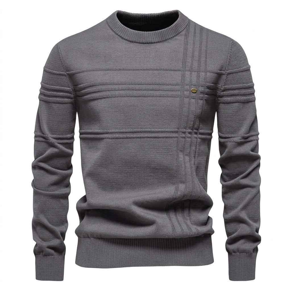 Strickpullover Herren Rundhals – Pullover mit Streifenstruktur – Grau – Vorderansicht