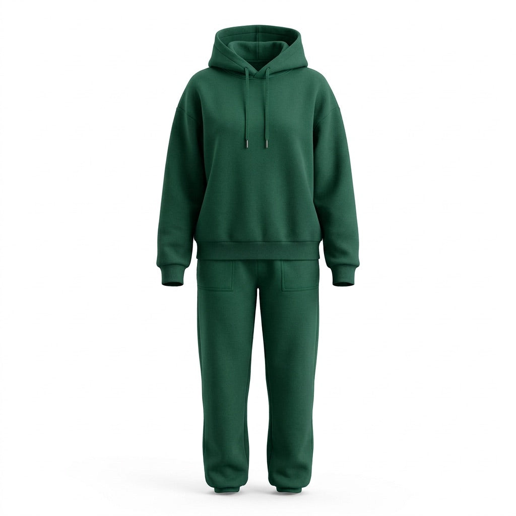 Hausanzug Damen Oversize – Hoodie und Hose als Zweiteiler – Grün – Vorderansicht