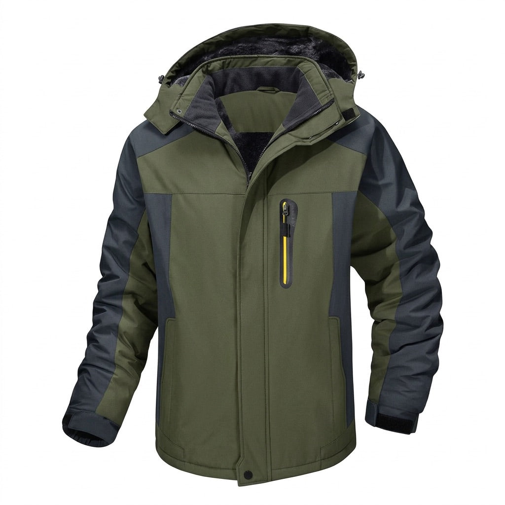 Wasserabweisende Winterjacke mit Fleecefutter für Herren – Grün – Vorderansicht