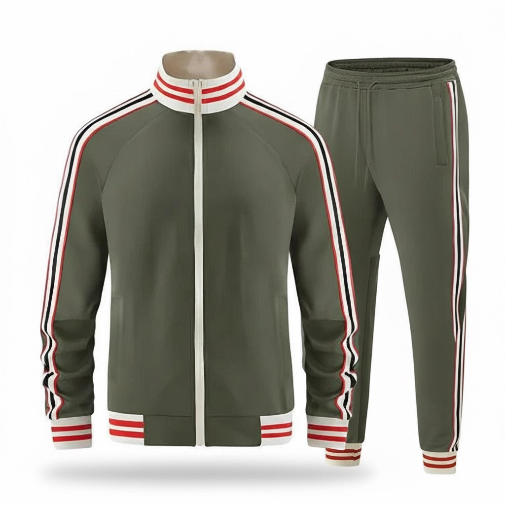 Herren Trainingsanzug Set mit Reißverschluss – Grün – Vorderansicht