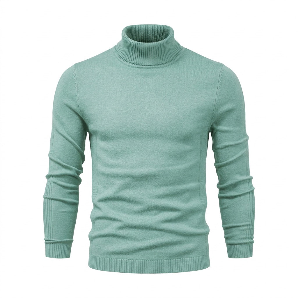 Rollkragenpullover Herren Slim Fit – Feinstrick in vielen Farben – Grün – Vorderansicht