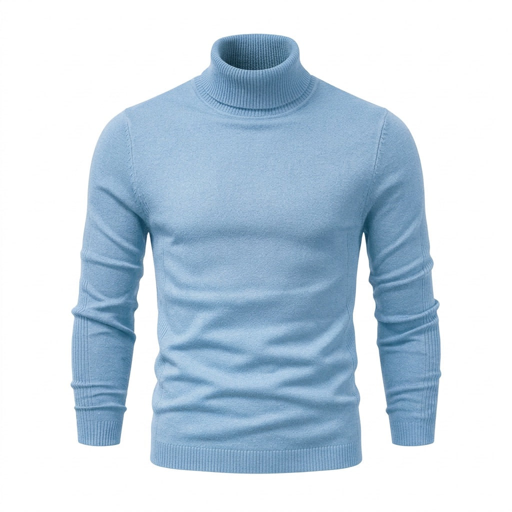 Rollkragenpullover Herren Slim Fit – Feinstrick in vielen Farben – Hellblau – Vorderansicht