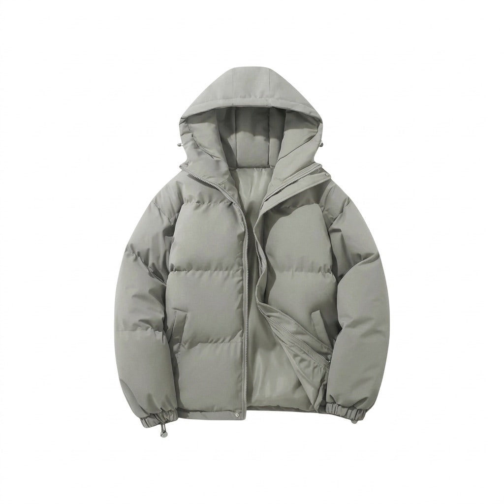 Pufferjacke Herren mit Kapuze – Gesteppte Winterjacke – Hellgrau – Vorderansicht