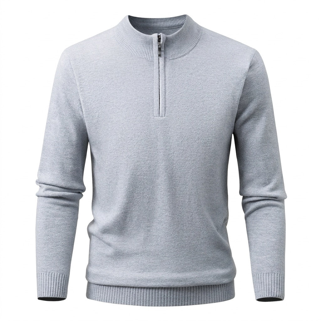 Troyer Pullover Herren – Strick mit Reißverschluss – Hellgrau – Vorderansicht