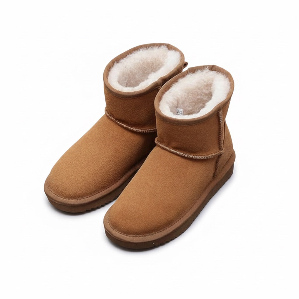 Winterstiefel Damen gefüttert – Kurze Boots mit Plüschfutter – Khaki – Vorderansicht
