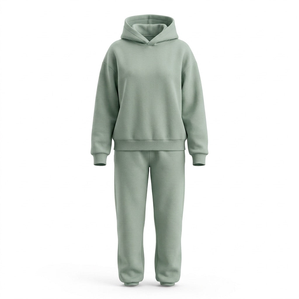 Hausanzug Damen Oversize – Hoodie und Hose als Zweiteiler – Hellgrün – Vorderansicht