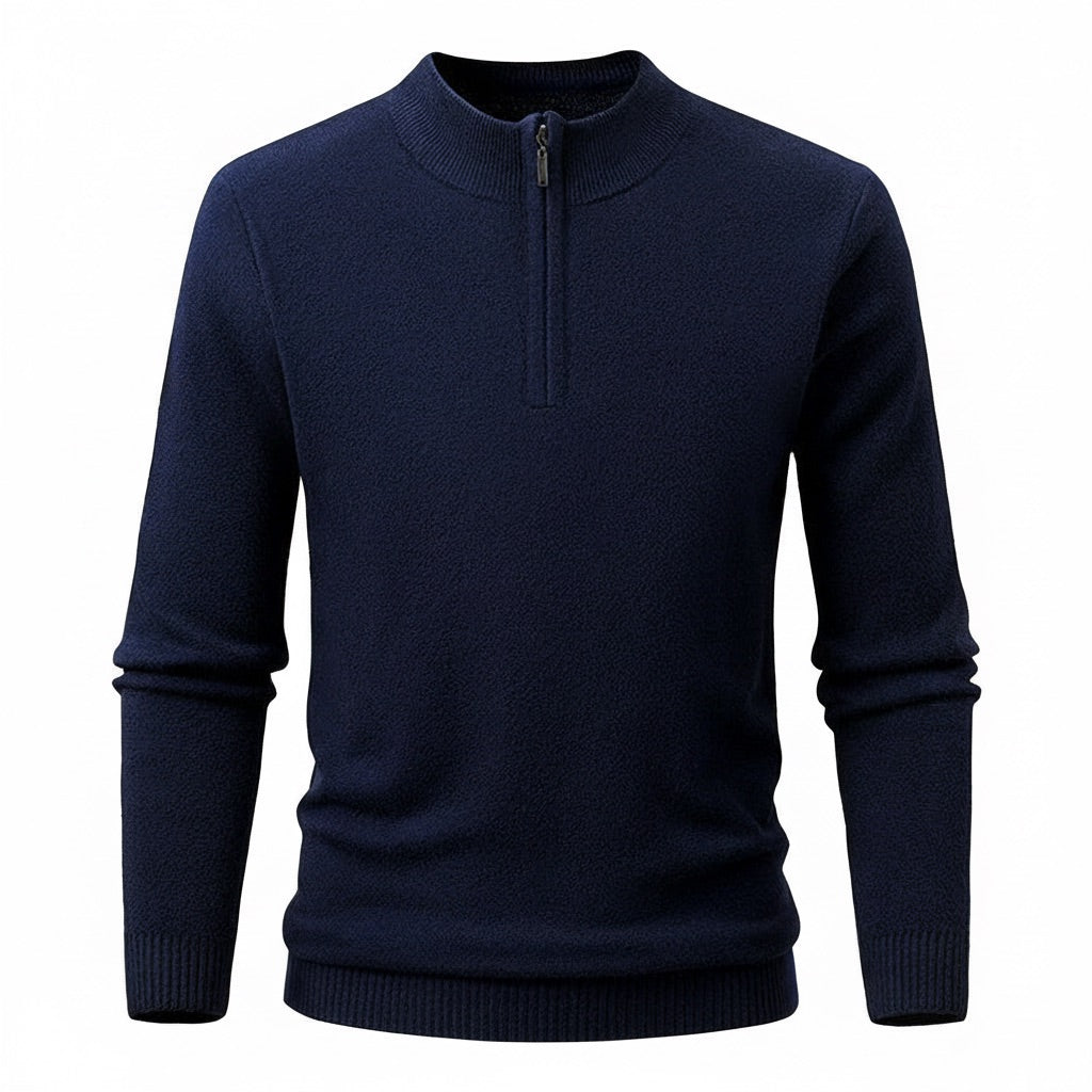 Troyer Pullover Herren – Strick mit Reißverschluss – Marineblau – Vorderansicht