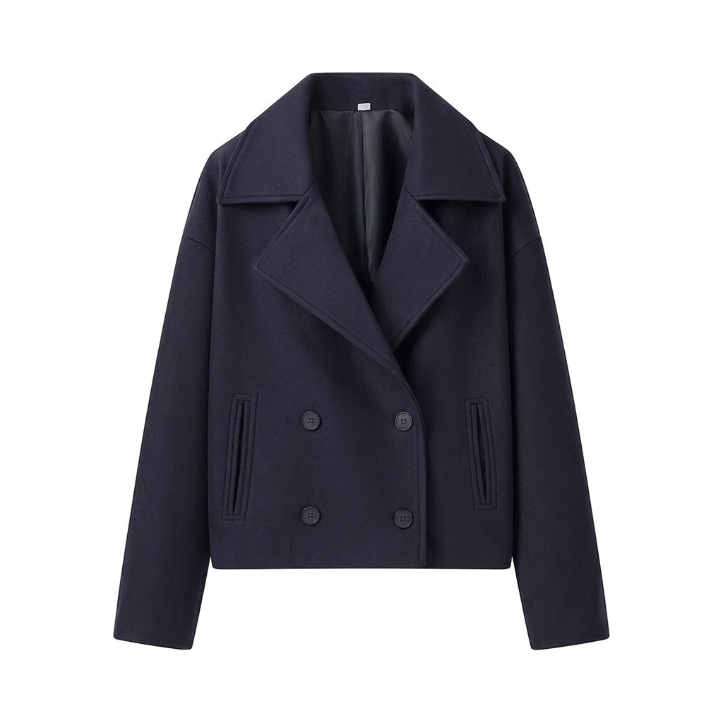 Kurzmantel Damen zweireihig – Jacke mit Reverskragen – Marineblau – Vorderansicht