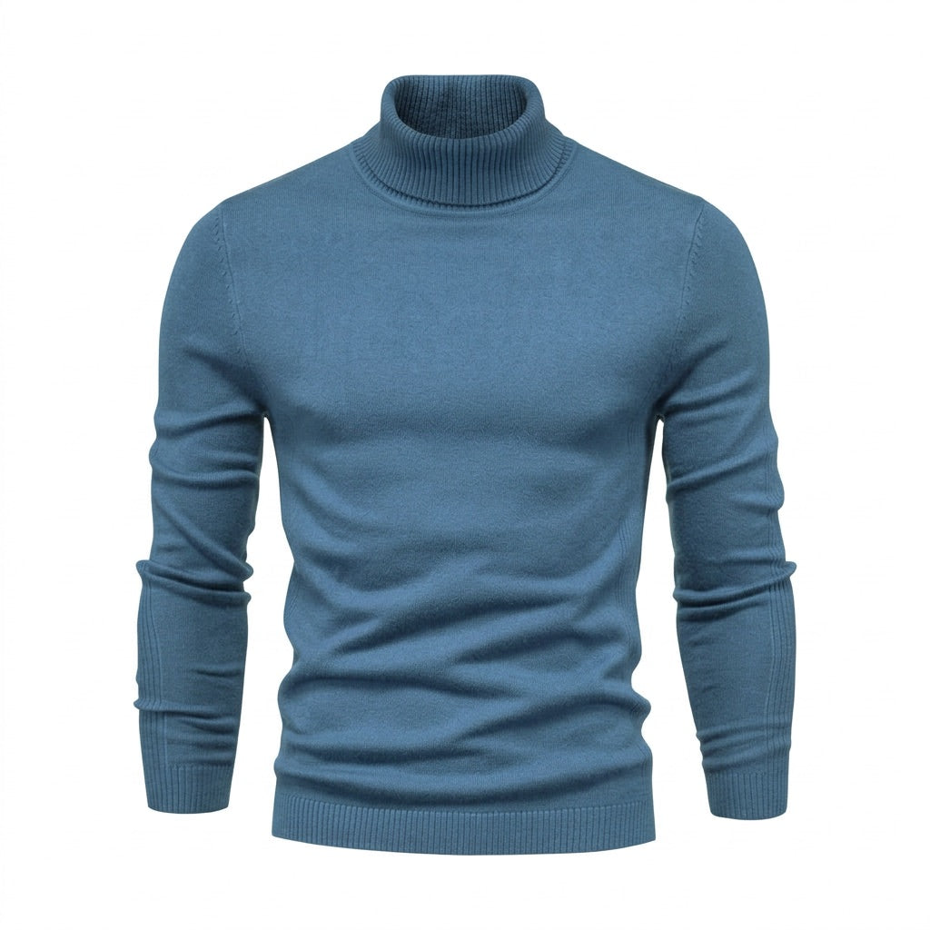 Rollkragenpullover Herren Slim Fit – Feinstrick in vielen Farben – Marineblau – Vorderansicht