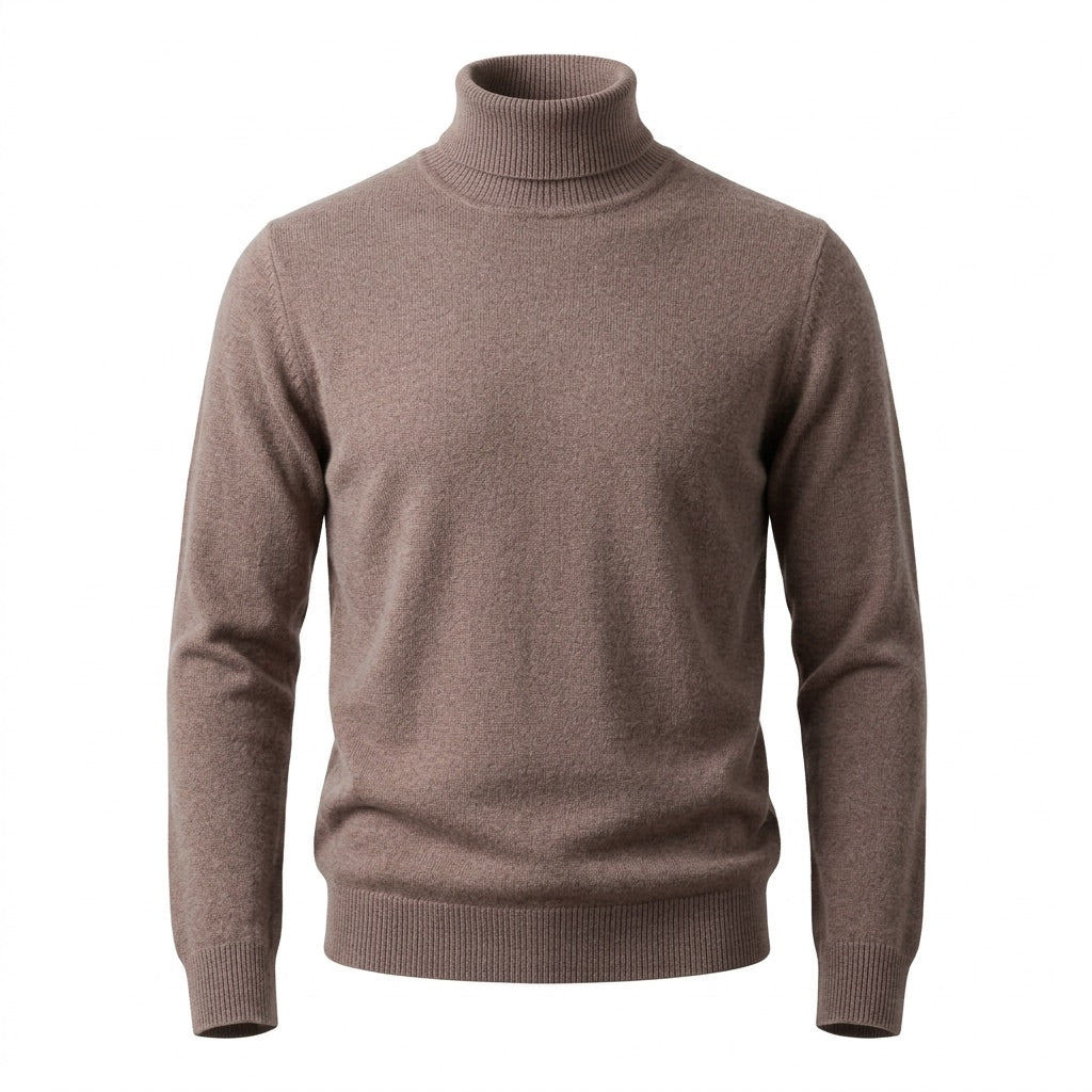 Rollkragenpullover Herren Feinstrick – Zeitloser Basic Pullover – Braun – Vorderansicht