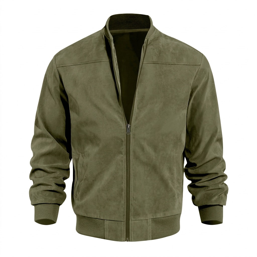Blouson Herren in Wildlederoptik – mit Stehkragen – Olivgrün – Vorderansicht