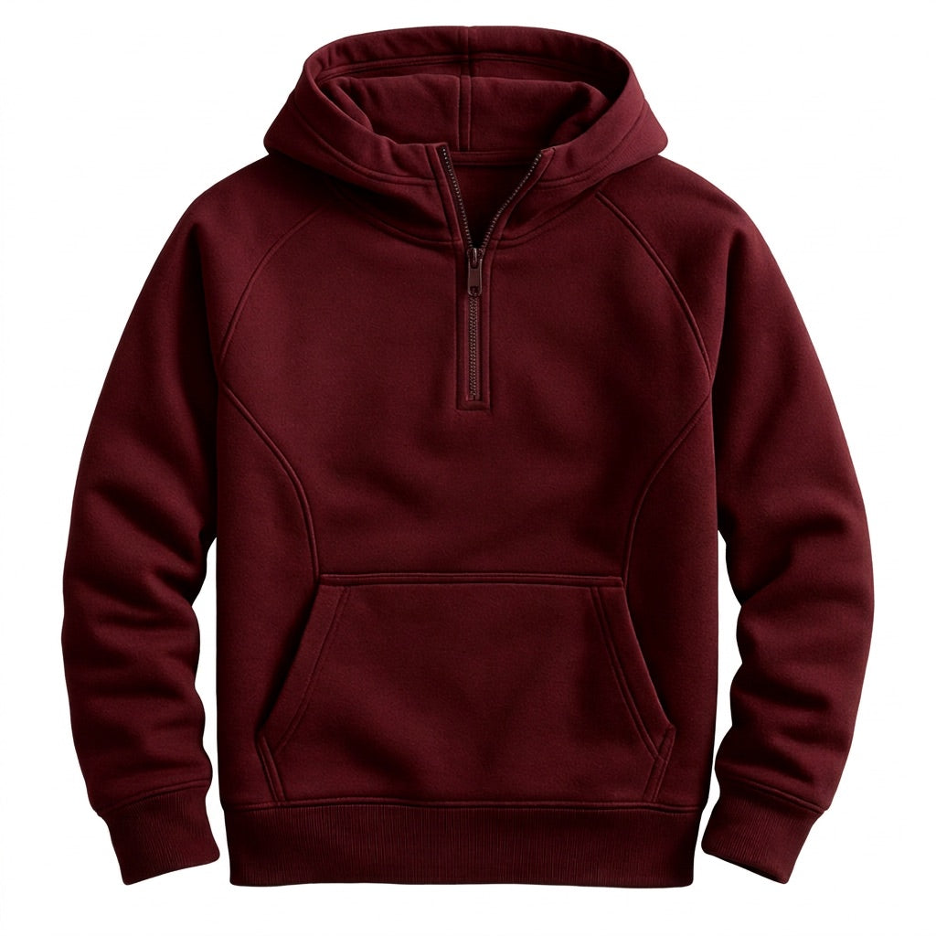 Kapuzenpullover Herren mit Half Zip – Hoodie mit Kängurutasche – Rot – Vorderansicht