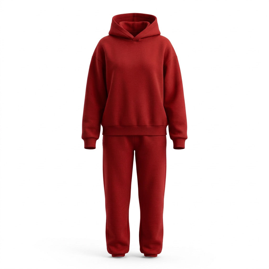 Hausanzug Damen Oversize – Hoodie und Hose als Zweiteiler – Rot – Vorderansicht