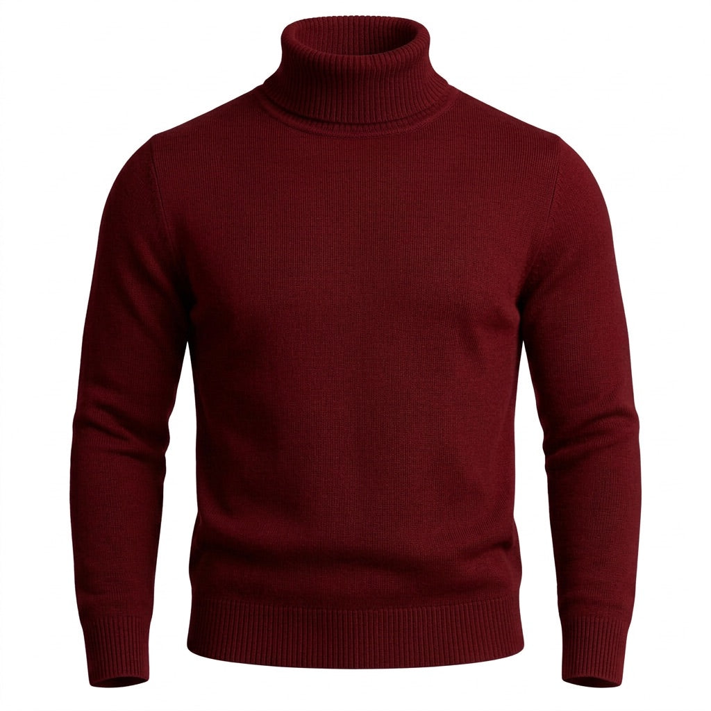 Rollkragenpullover Herren – Klassischer Pullover mit Rippbündchen – Rot – Vorderansicht