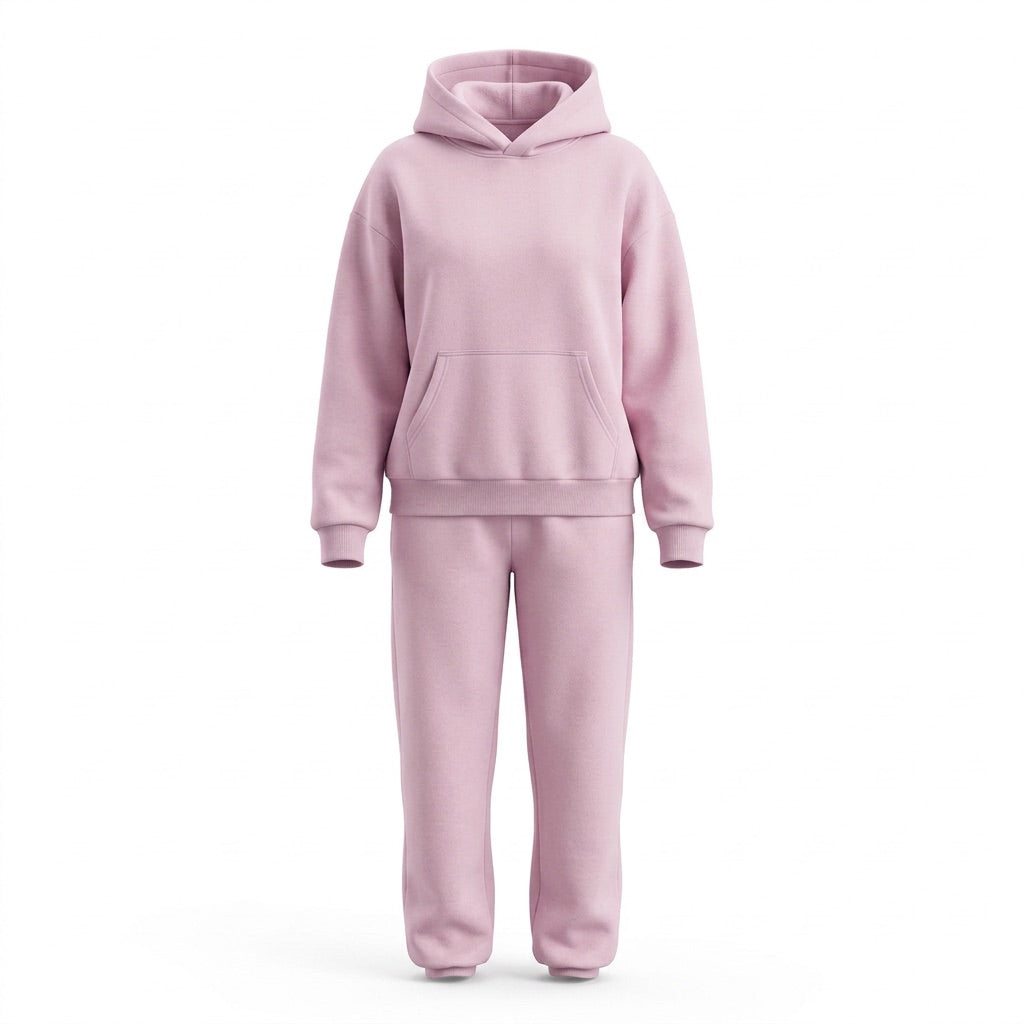 Hausanzug Damen Oversize – Hoodie und Hose als Zweiteiler – Rosa – Vorderansicht