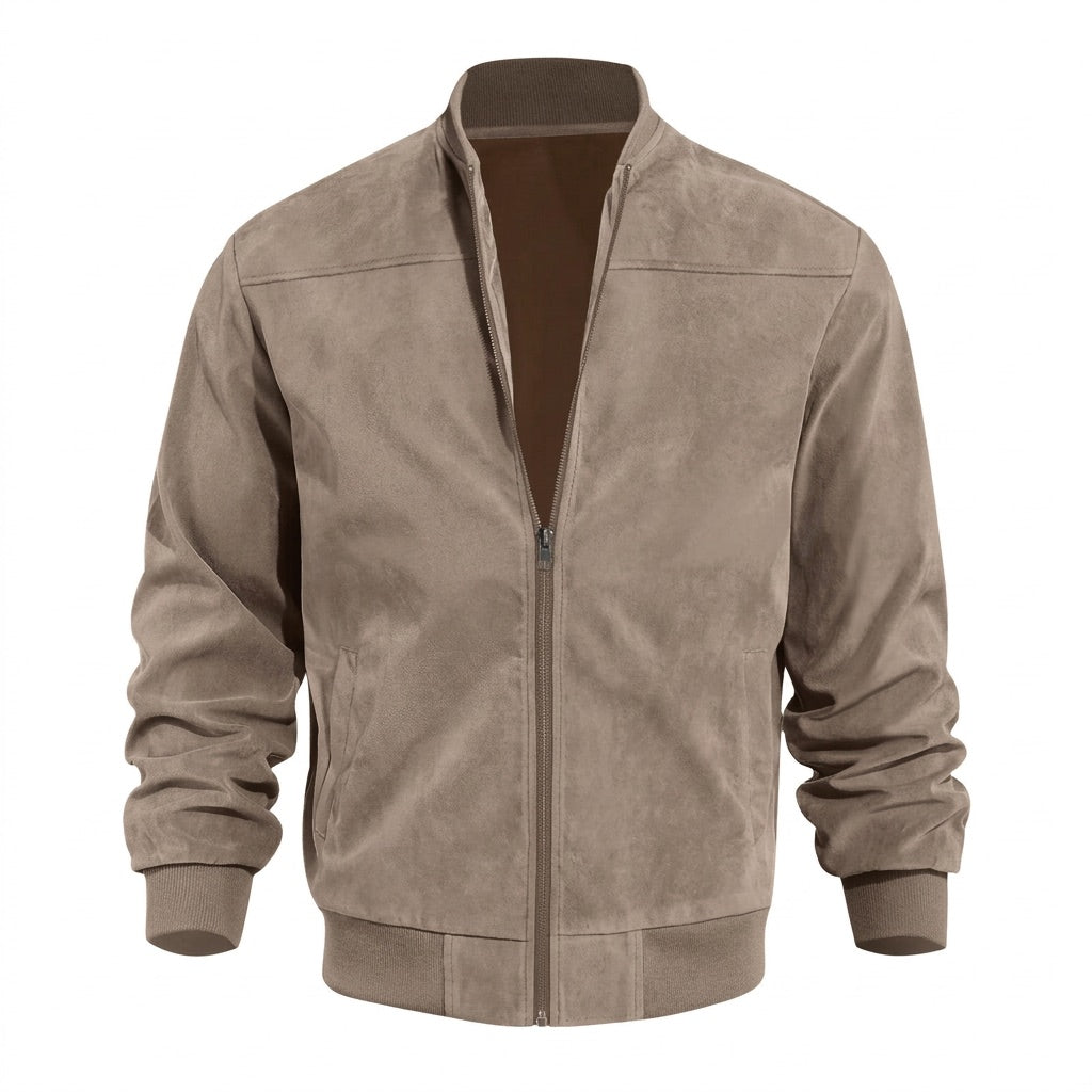 Blouson Herren in Wildlederoptik – mit Stehkragen – Taupe – Vorderansicht