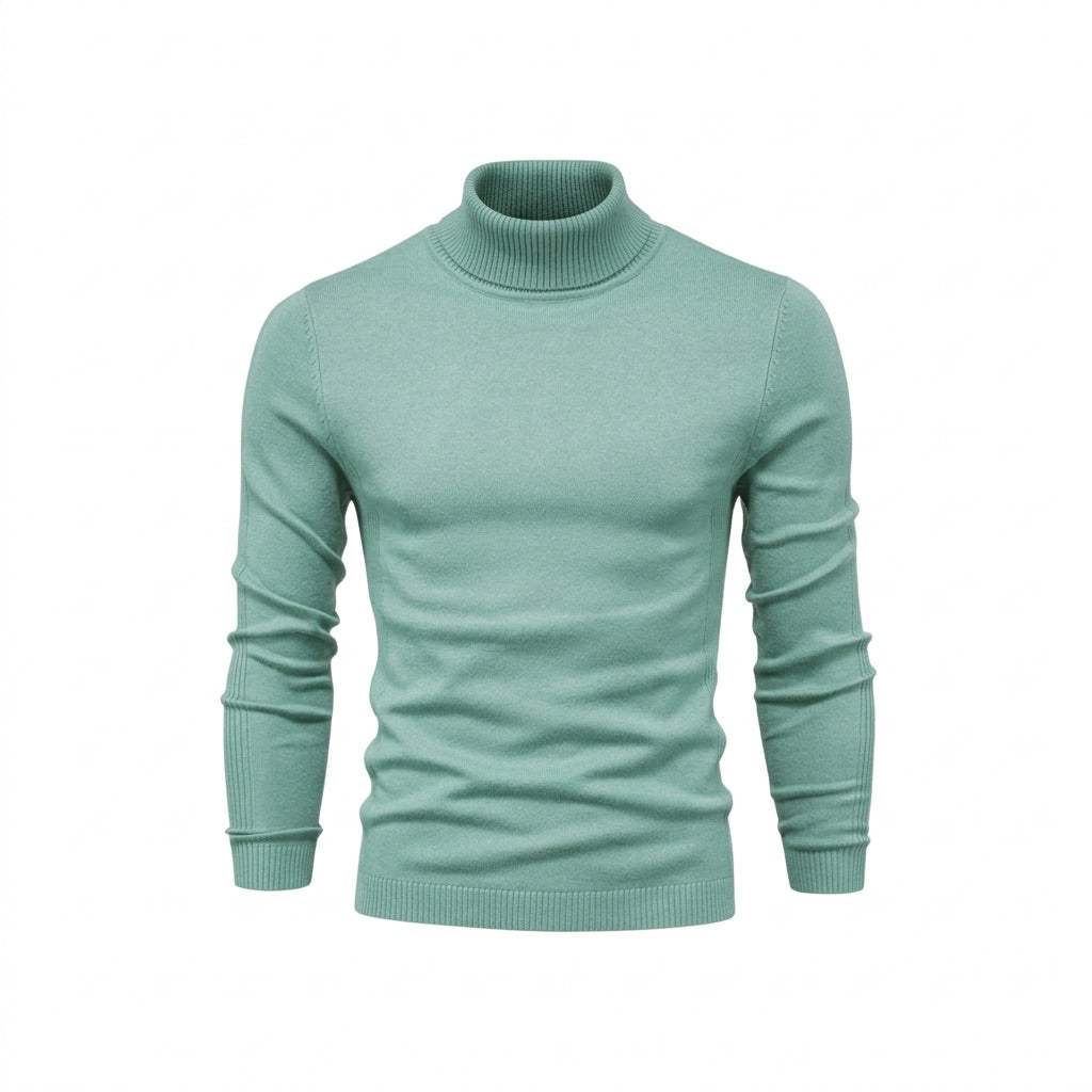 Rollkragenpullover Herren Basic – Leichter Strickpullover Slim – Mintgrün – Vorderansicht