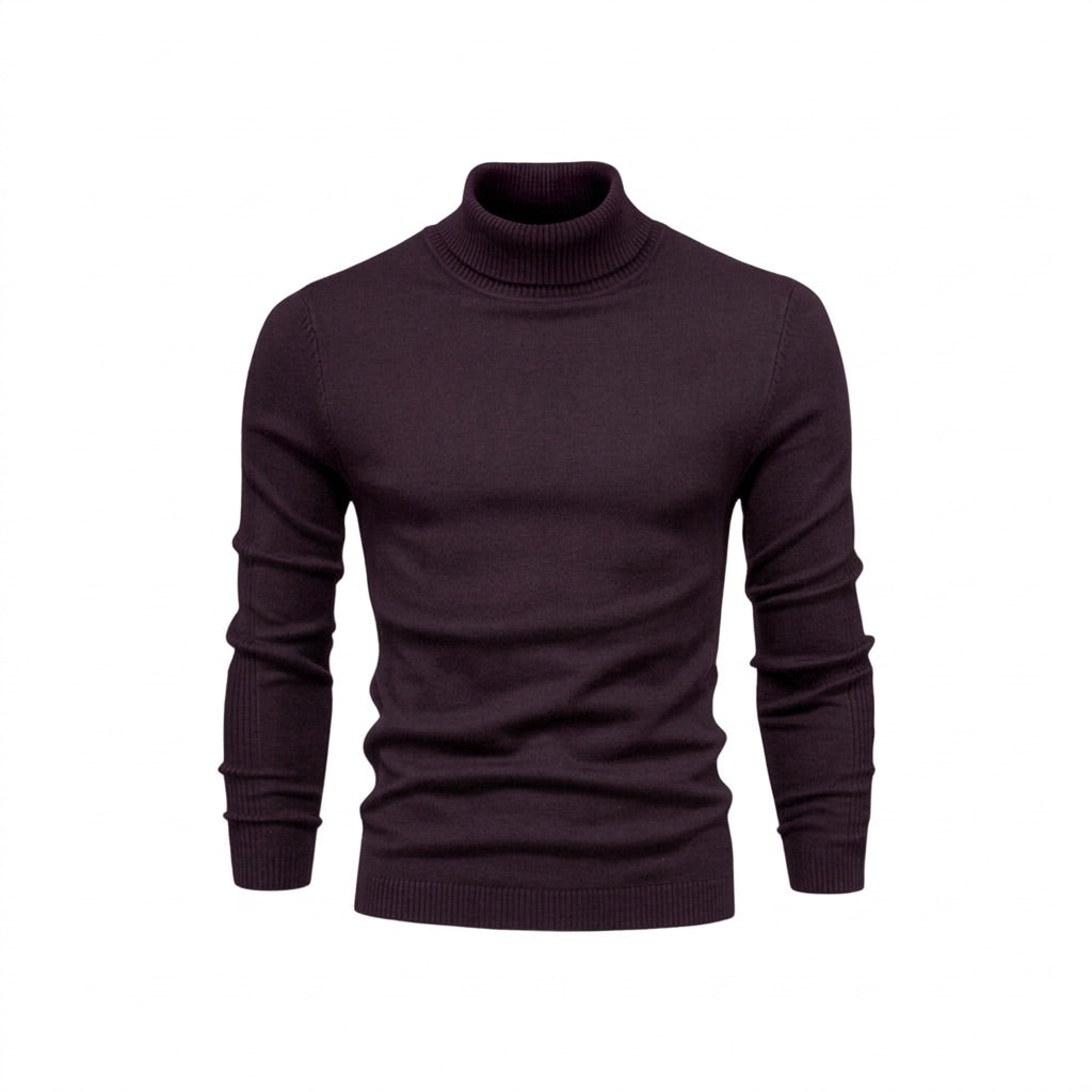 Rollkragenpullover Herren Basic – Leichter Strickpullover Slim – Violett – Vorderansicht