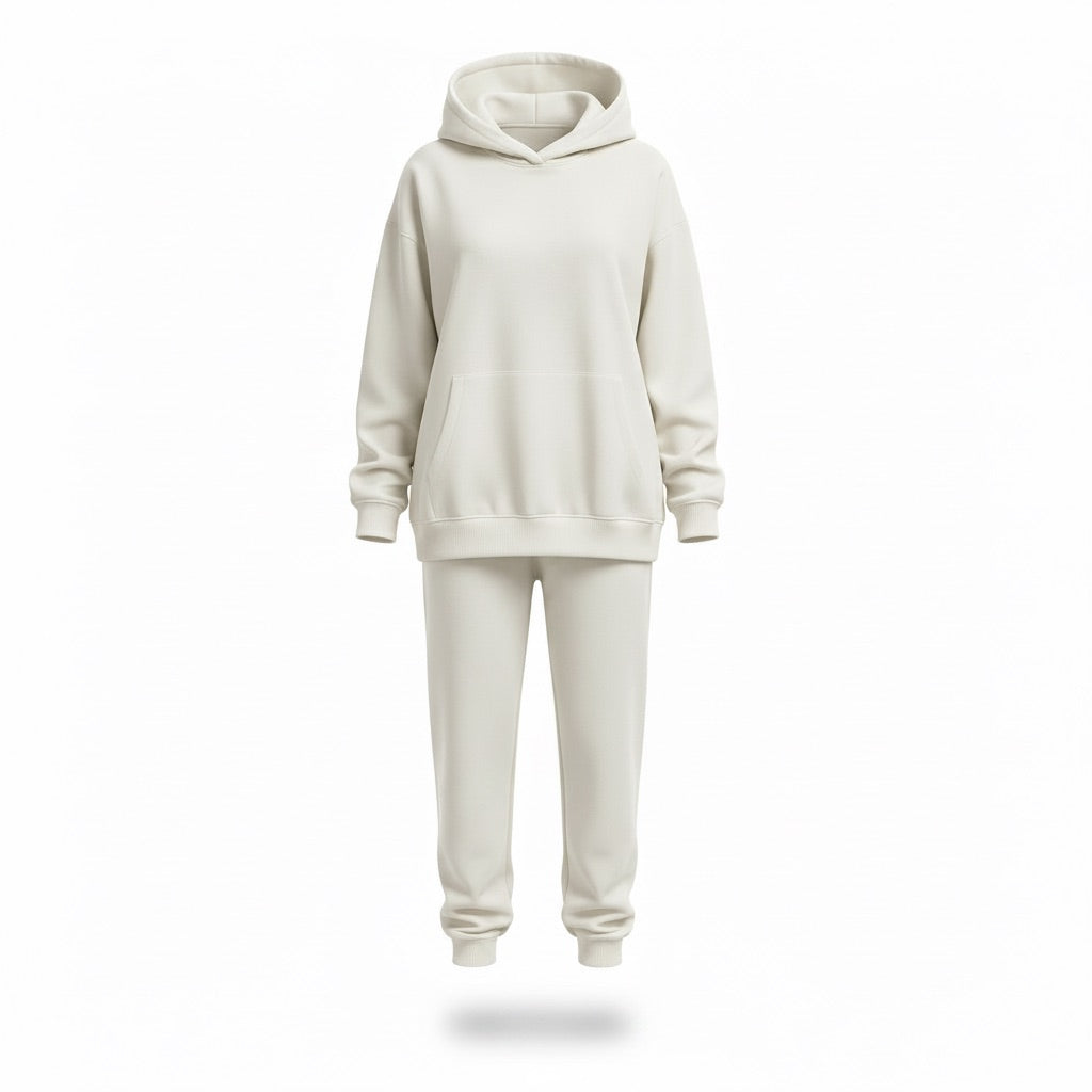 Damen Jogginganzug | Sportlich – Weiß – Vorderansicht