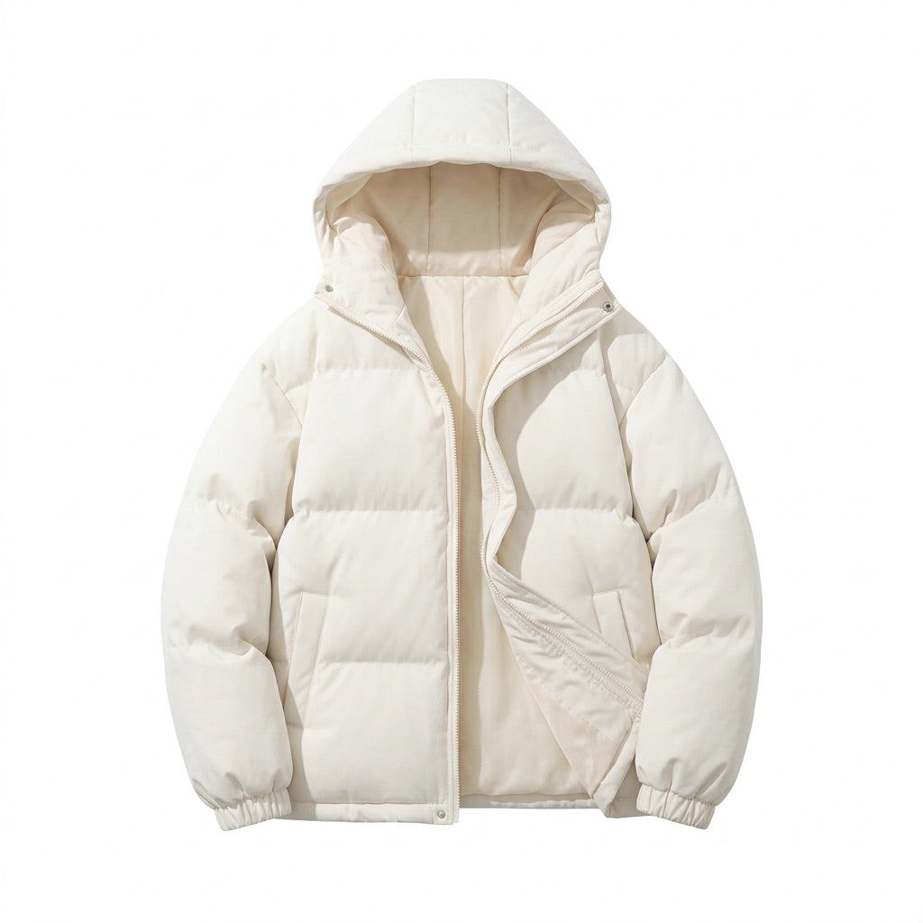 Pufferjacke Herren mit Kapuze – Gesteppte Winterjacke – Weiß – Vorderansicht