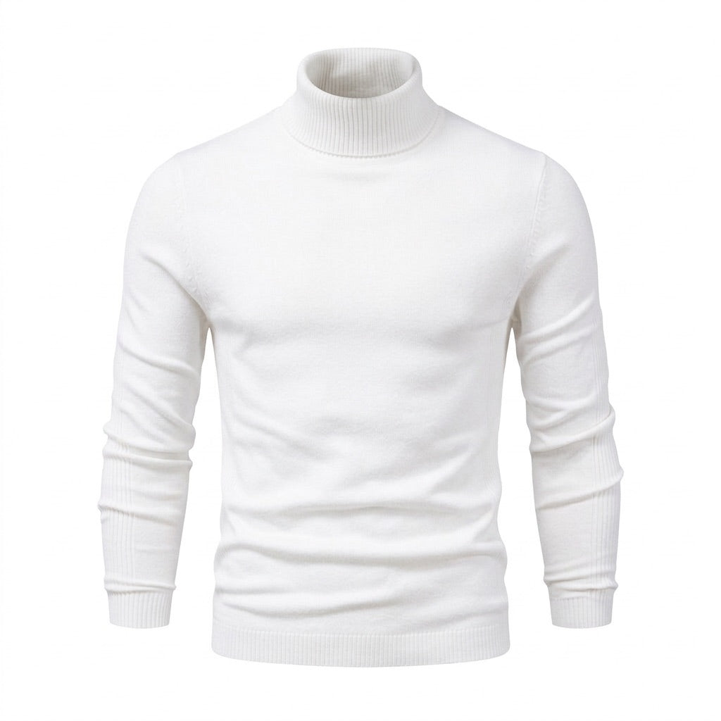 Rollkragenpullover Herren Slim Fit – Feinstrick in vielen Farben – Weiß – Vorderansicht