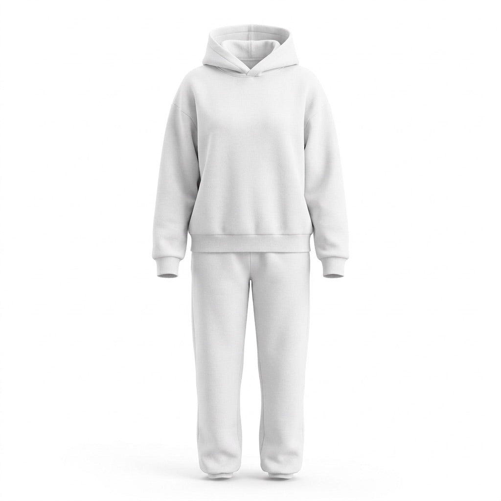Hausanzug Damen Oversize – Hoodie und Hose als Zweiteiler – Weiß – Vorderansicht