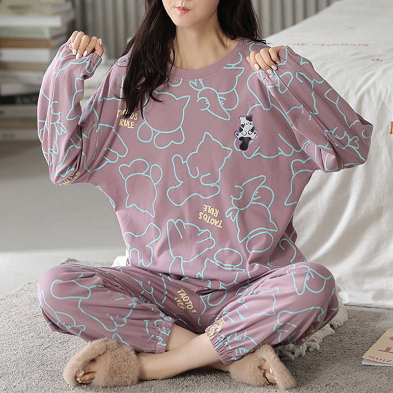 Pyjama Damen langarm mit Print