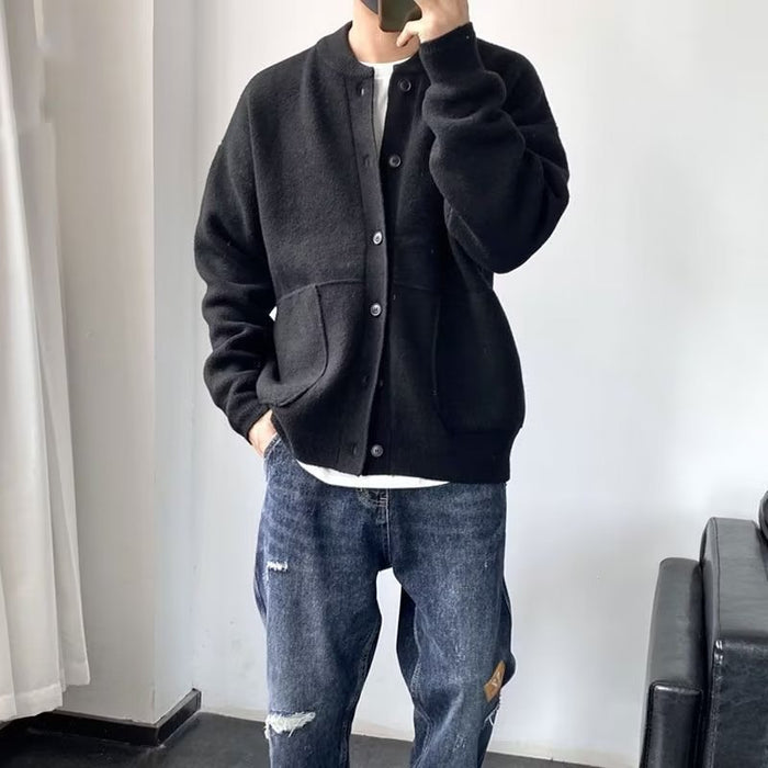 Strick-Cardigan Herren mit Knopfleiste – Schwarz