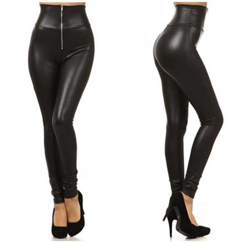 Kunstleder Leggings Damen mit Reißverschluss