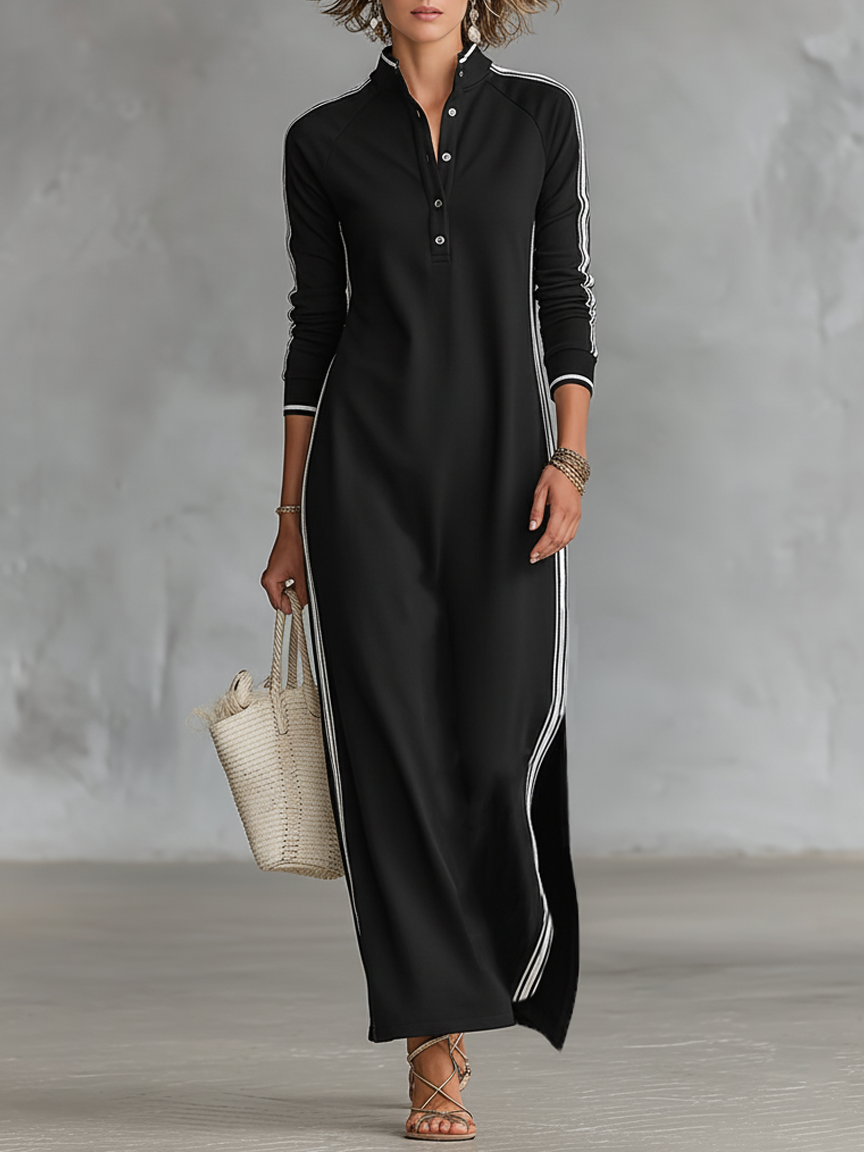 Maxikleid Damen aus Sweatstoff in Schwarz