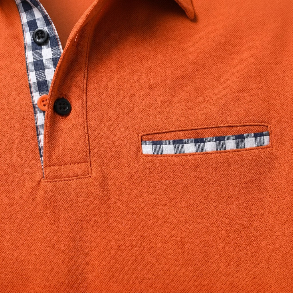 Poloshirt Herren Langarm – mit Karo-Details – Detail