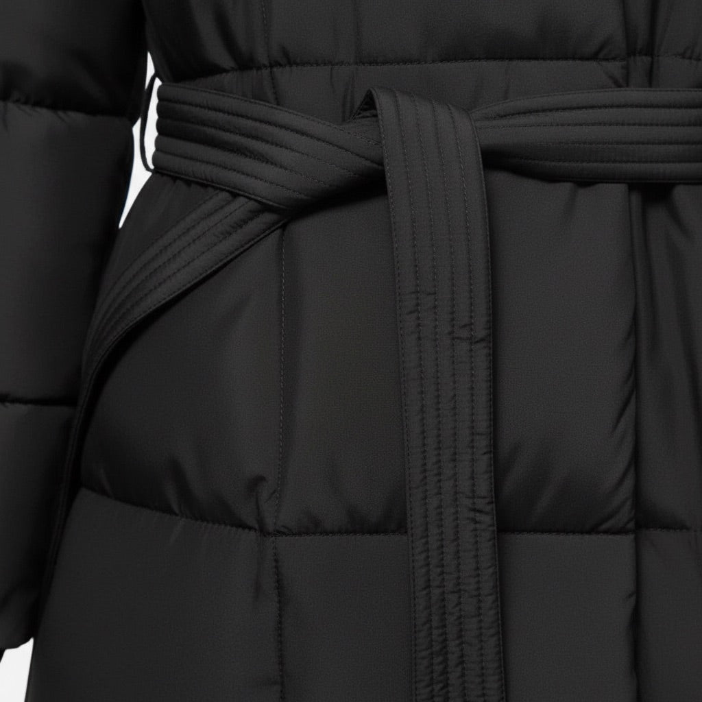 Damen Langer Steppmantel mit Gürtel Winterjacke – Detail