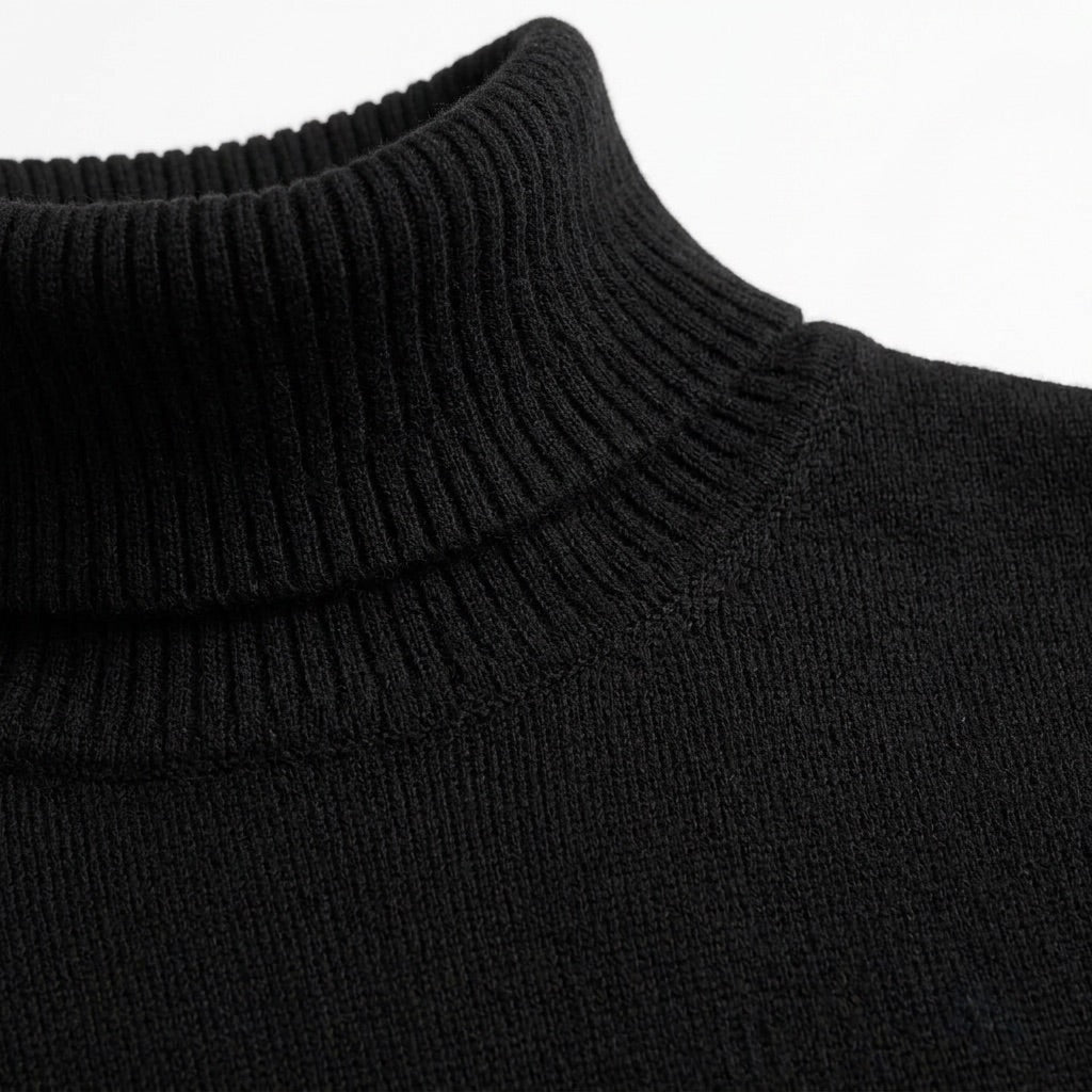 Rollkragenpullover Herren – Klassischer Pullover mit Rippbündchen – Detail