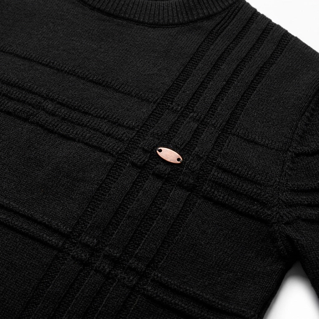 Strickpullover Herren Rundhals – Pullover mit Streifenstruktur – Detail