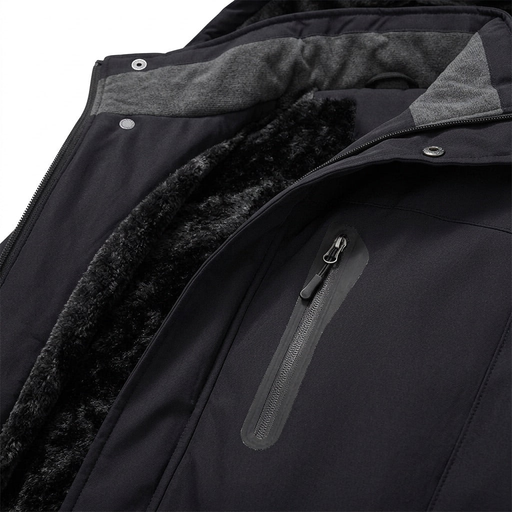 Winterjacke Herren mit Fleecefutter und Kapuze – Outdoor Parka – Detail