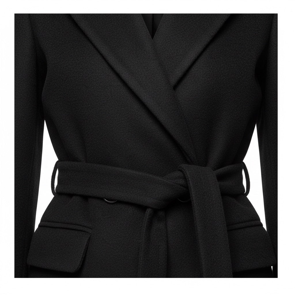 Mantel Damen lang Zweireiher mit Gürtel – Eleganter Wintermantel – Detail